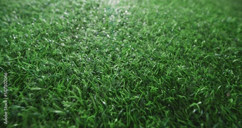 Closeup of green artificial grass, Slider shot
