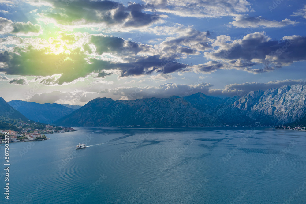 Dramatic seascape with mountains of kotor bay in montenegro Dramatic seascape with mountains of kotor bay in montenegro