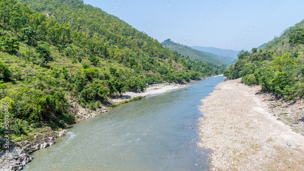 View of Sharda river in Pancheshwar near Lohaghat in Champawat district Uttarakhand, India View of Sharda river in Pancheshwar near Lohaghat in Champawat district Uttarakhand, India