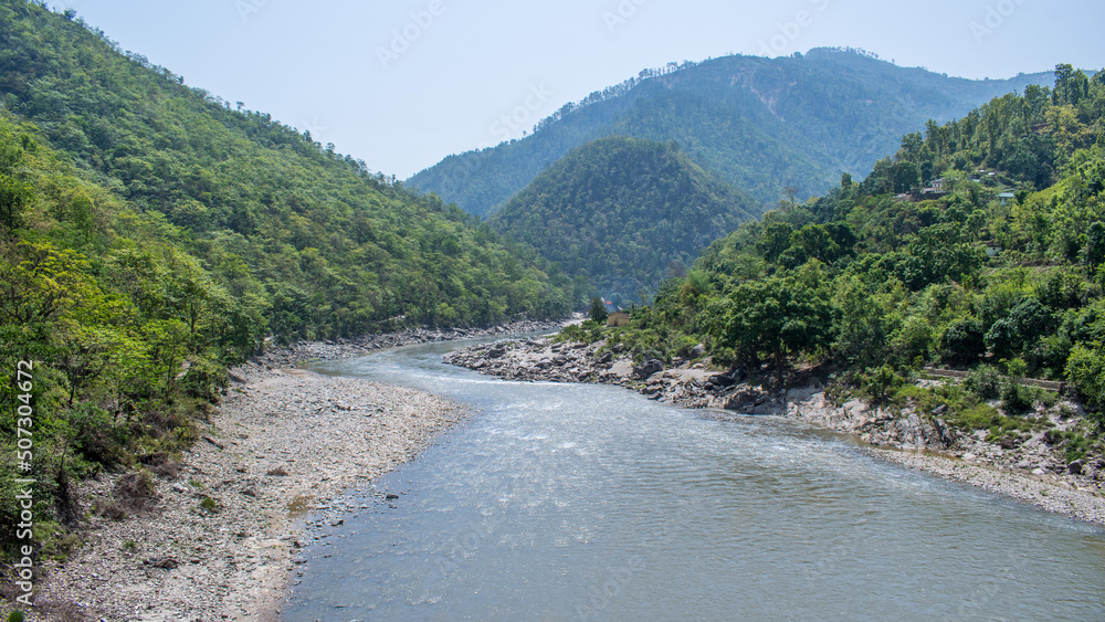 View of Sharda river in Pancheshwar near Lohaghat in Champawat district Uttarakhand, India View of Sharda river in Pancheshwar near Lohaghat in Champawat district Uttarakhand, India