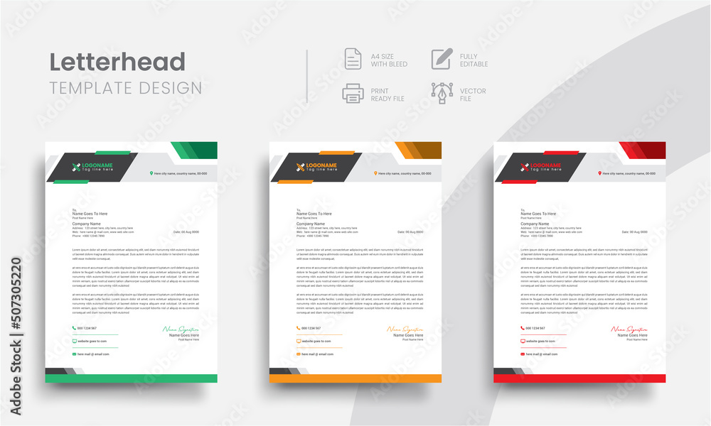 Professional letterhead business stationery template for corporate identity. Simple company letterhead and business letter layout with brand identity. Vol - 42