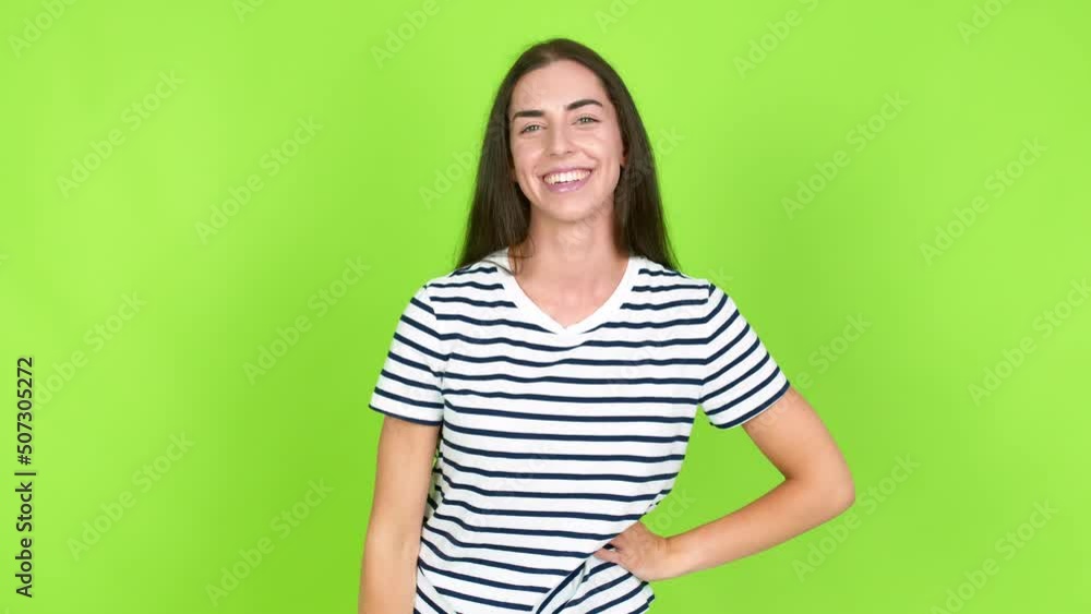 Young brunette woman intending to realizes the solution while lifting a finger up over isolated background. Green screen chroma key Young brunette woman intending to realizes the solution while lifting a finger up over isolated background. Green screen chroma key