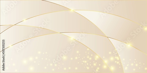 Gold curve line on pastel cream color with glitter light effects elements, 3d style luxury background. vector illustration for design