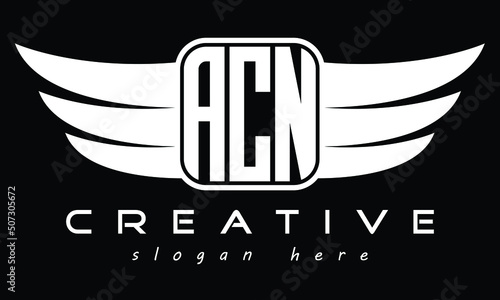 ACN three Letter Wings Flying Initial wing symbol minimalist creative concept flag icon professional logo design Vector template