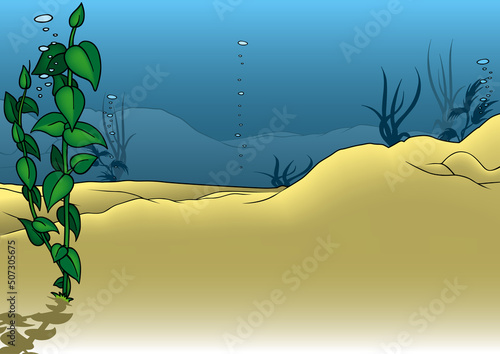 Sandy Seabed with Water Plants - Colored Cartoon Illustration as Background, Vector