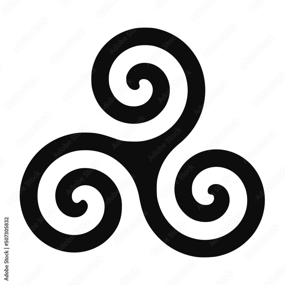 Triskelion vector flat illustration icon - Black Triskeles ancient mythology symbol isolated on white background