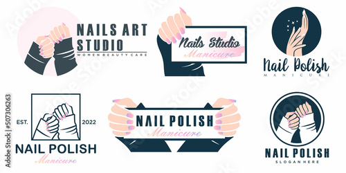 Nail beauty logo design with creative element style for fashion