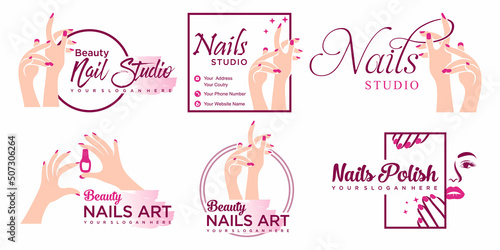 Nail beauty logo design with creative element style for fashion