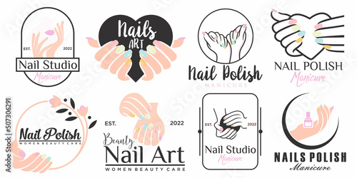 Nail beauty logo design with creative element style for fashion