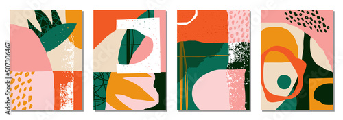 Set of trendy social media templates with abstract organic shapes composition in contemporary collage minimal style