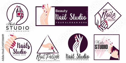 Nail studio logo design set  creative templates for nail bar  beauty salon.