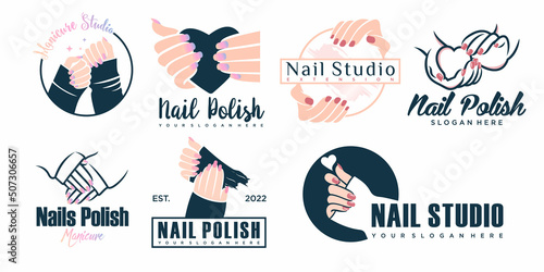 Nail studio logo design set, creative templates for nail bar, beauty salon.