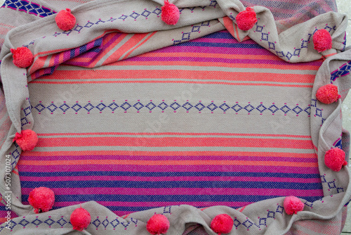 Colorful Mexican blanket and spirit animal imagery great for festive backgrounds