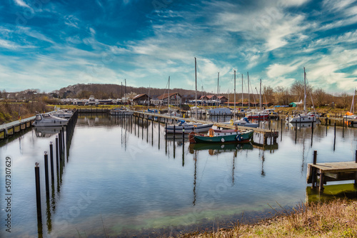 Small harbor in Schausende at Holnis  Flensburg fjord between Denmark and Germany