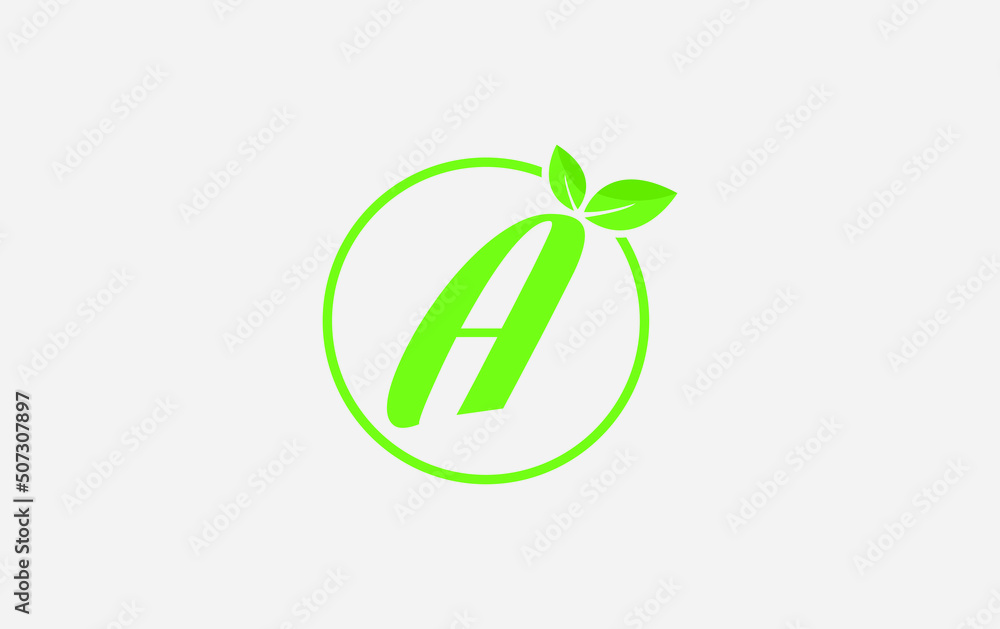 Fresh green leaf nature and healthy leaf logo design vector with the letter and alphabets A Fresh green leaf nature and healthy leaf logo design vector with the letter and alphabets A