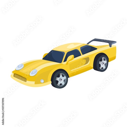 Race winner car. Vector illustration of driver in uniform  medals for victory. Cartoon racer character  racing car