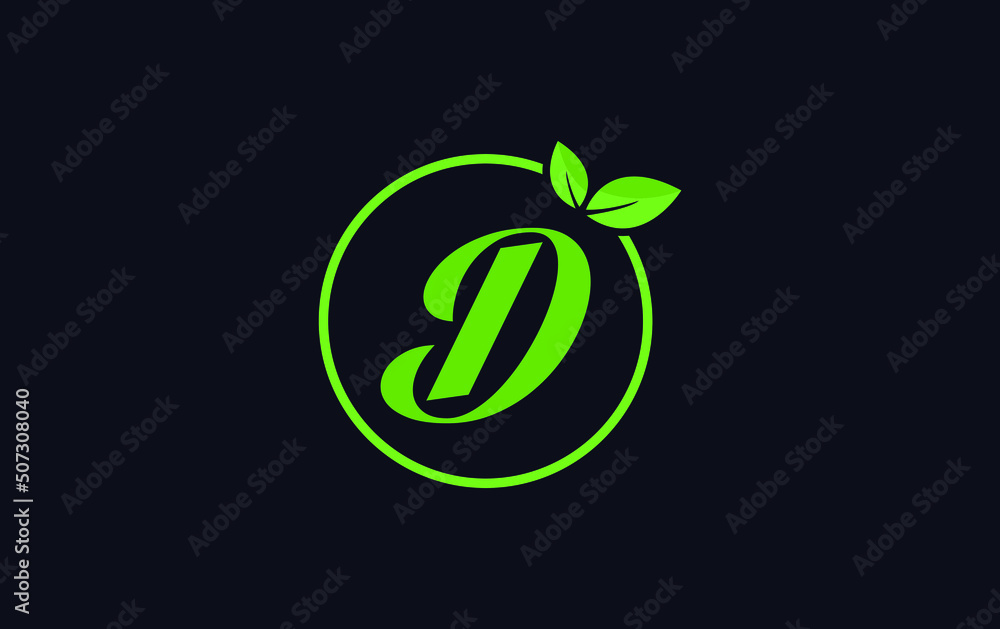 Fresh green leaf nature and healthy leaf logo design vector with the letter and alphabets D Fresh green leaf nature and healthy leaf logo design vector with the letter and alphabets D