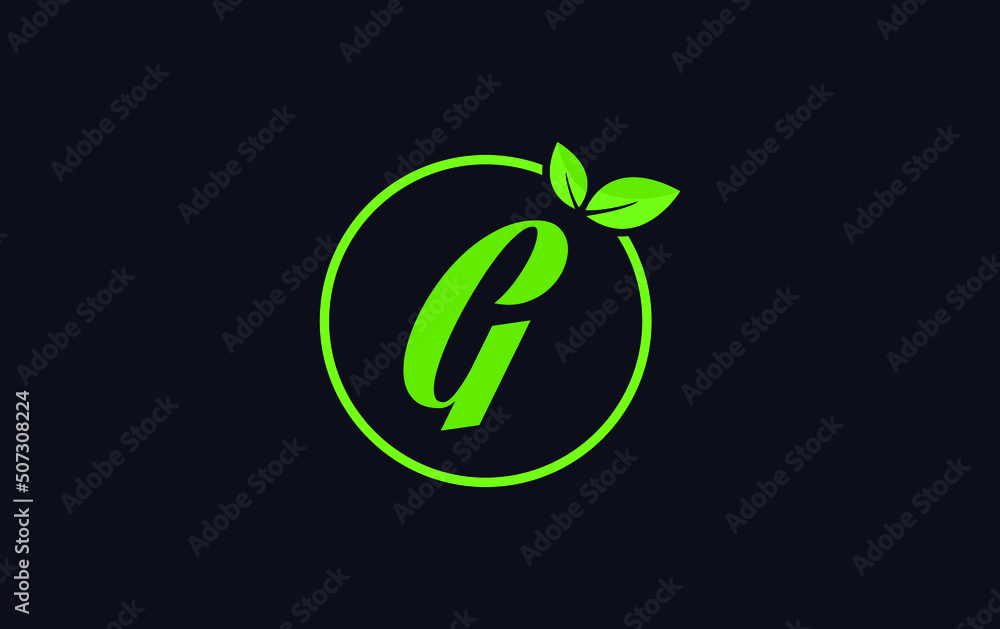 Fresh green leaf nature and healthy leaf logo design vector with the letter and alphabets G Fresh green leaf nature and healthy leaf logo design vector with the letter and alphabets G