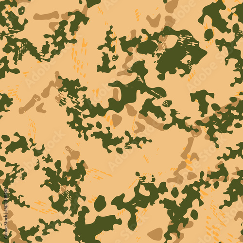 Forest camouflage of various shades of beige, brown and green colors