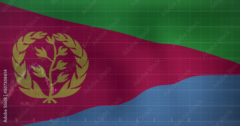 Fototapeta premium Image of flag of eritrea over data processing