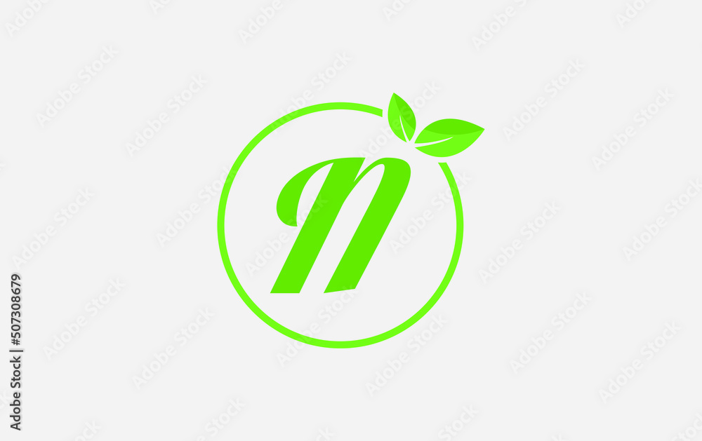 Fresh green leaf nature and healthy leaf logo design vector with the letter and alphabets N Fresh green leaf nature and healthy leaf logo design vector with the letter and alphabets N