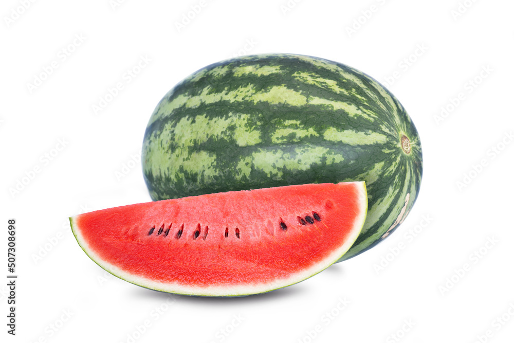 Fresh juicy watermelons with sliced that are ready to eat. isolated on white background. Fresh juicy watermelons with sliced that are ready to eat. isolated on white background.