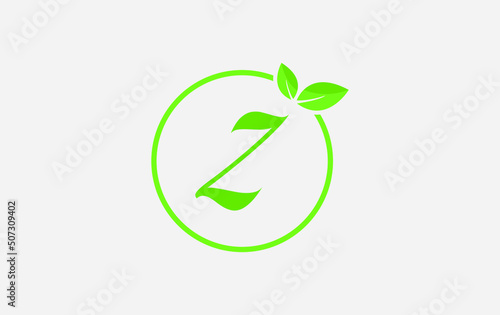 Fresh green leaf nature and healthy leaf logo design vector with the letter and alphabets Z