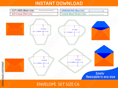 Envelope set size of C6 die cut template and 3D envelope