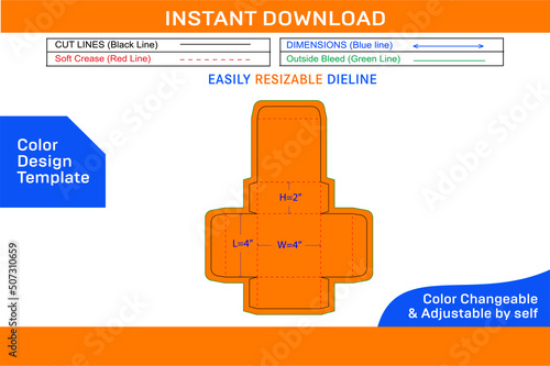 Food box packaging template 4x4x2 inch and 3D box design Color Design Template