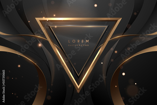 Black and gold triangle shape with ribbons