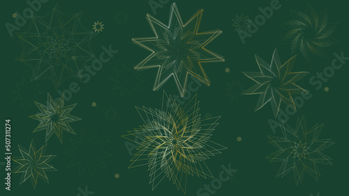 Background of stars, golden stars on a green background. banner for christmas, postcards