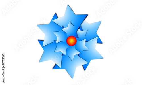 Gwiazdki zebrane jako kwiatek niebieski z czerwonym środkiem