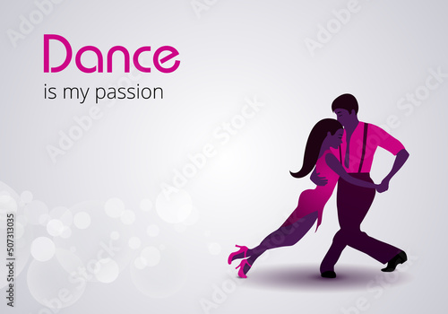International Dance Day. Vector Illustration with elegant dancing couple on white background. Dance is my passion.