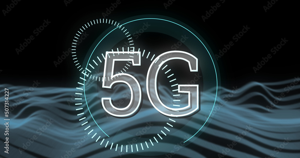 Image of 5g text and shapes on black background Image of 5g text and shapes on black background