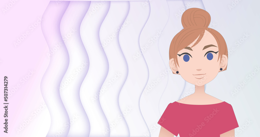 Image of woman icon over moving waves on white background Image of woman icon over moving waves on white background