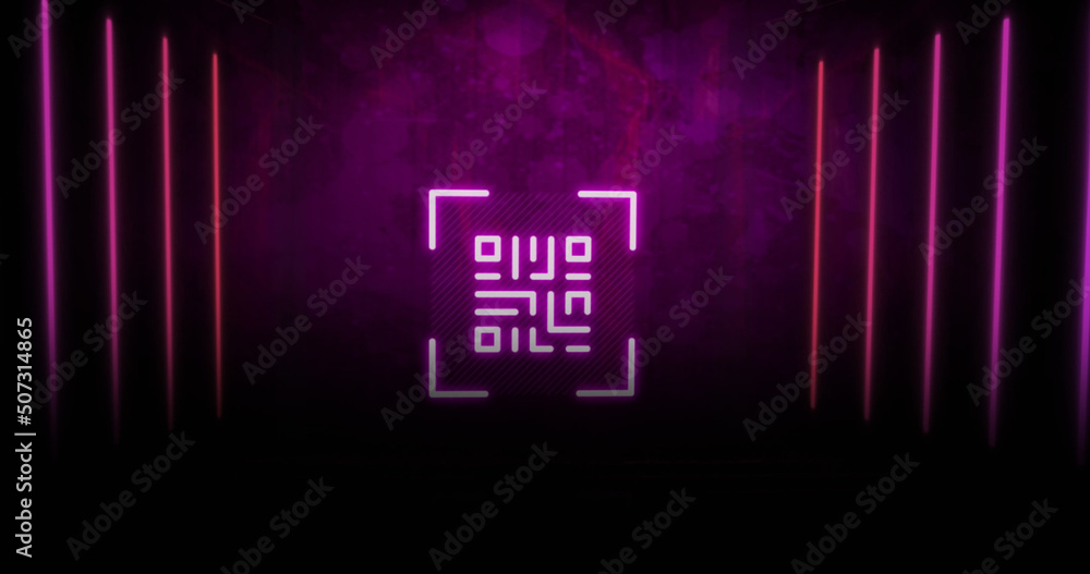 neon-accented qr code on dark slick surface - free... Image of neon qr code with lines over black background Stock ...