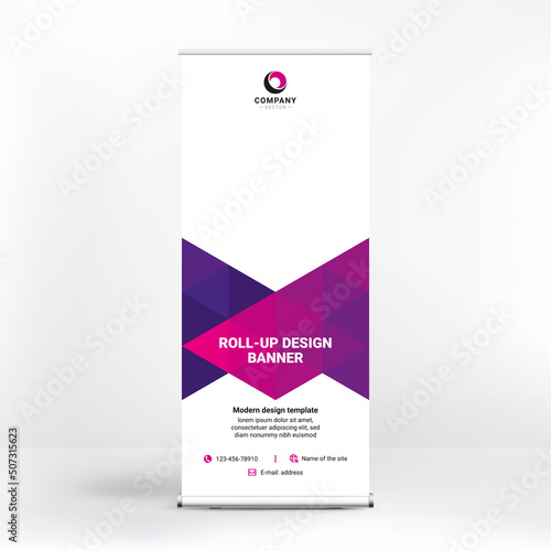 Roll-up banner design, geometric backgrounds for advertising, stand template for exhibitions, seminars, conferences, background vector