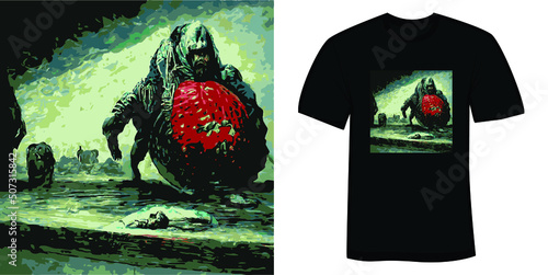 A giant eating a watermelon t-shirt and apparel horror design vector illustration