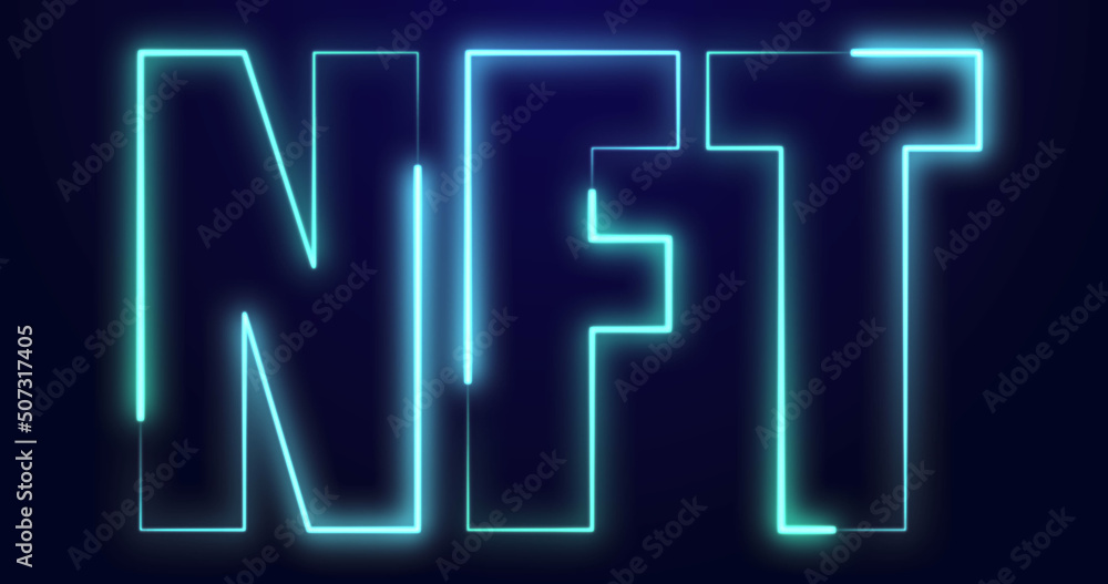 Image of neon nft text over blue background Image of neon nft text over blue background