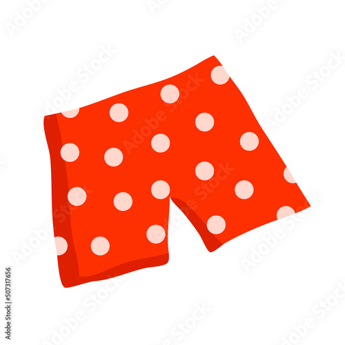 Red briefs with polka dots for men. Male underwear. Classic shorts. Clothing, fashion and beauty. Flat vector illustration isolated on white background