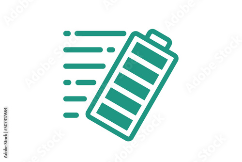 Fast electric charging battery icon. Quick electrical power accumulator charger symbol. Speed electricity charge linear sign. Express energy recharge indicator green logo. Vector eps illustration