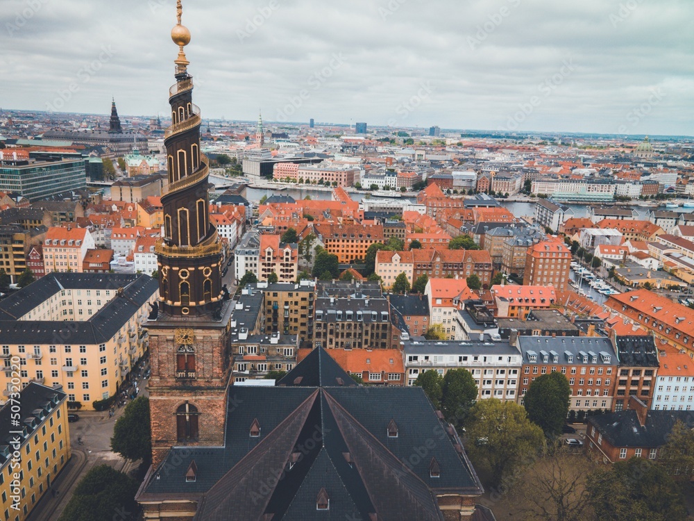 Church of Our Saviour (Vor Frelsers Kirke) in Copenhagen, Denmark by Drone