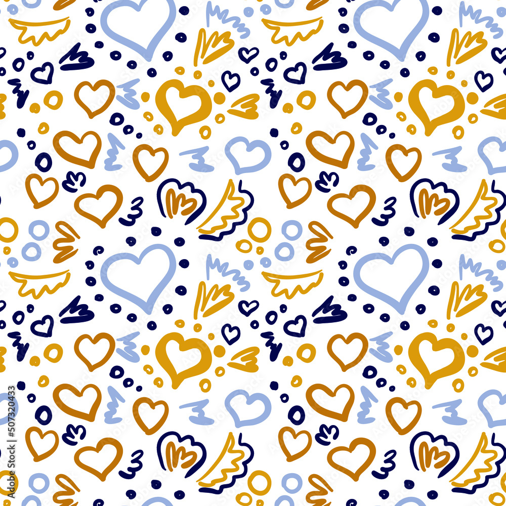 Seamless heart pattern. Hand drawn doodle love ornament.