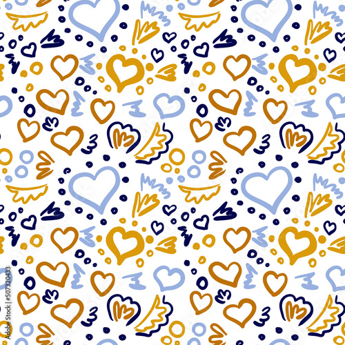 Seamless heart pattern. Hand drawn doodle love ornament.