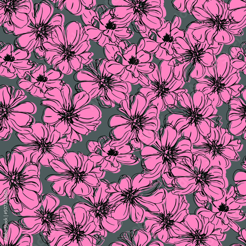 vector seamless pattern flowers . Botanical illustration 