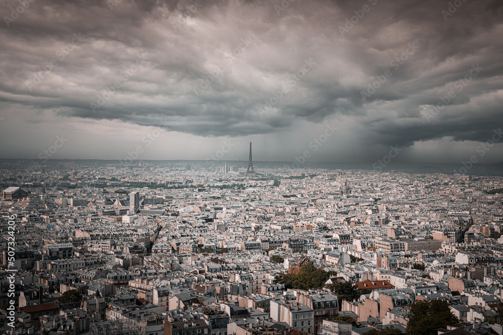 View from Sacre Coeur over Paris with Eiffel Tower in Center View from Sacre Coeur over Paris with Eiffel Tower in Center