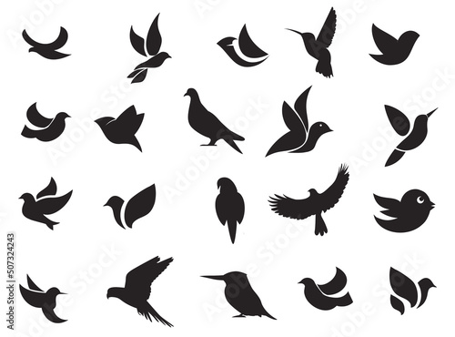 Set of humming birds Silhouettes premium vector template