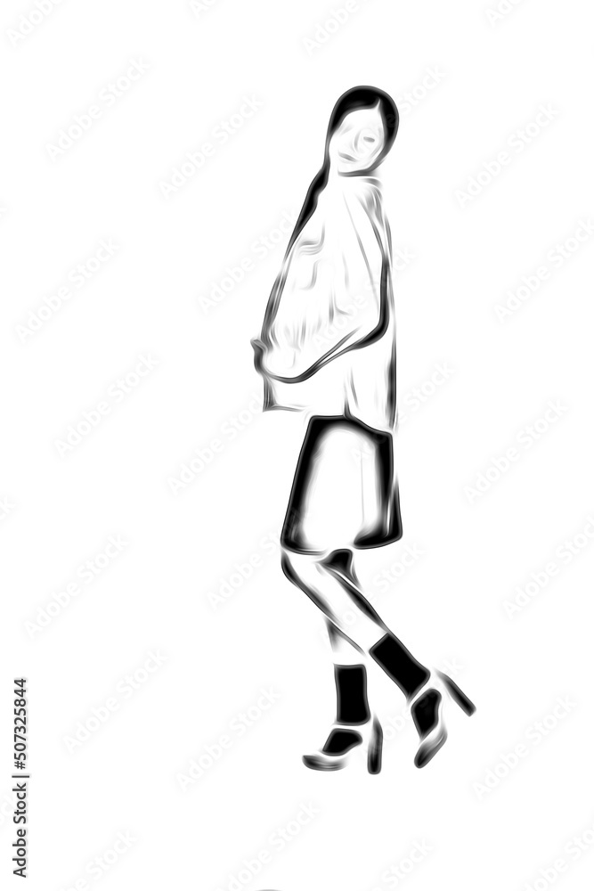 illustration of girl in pose isolated on white background illustration of girl in pose isolated on white background