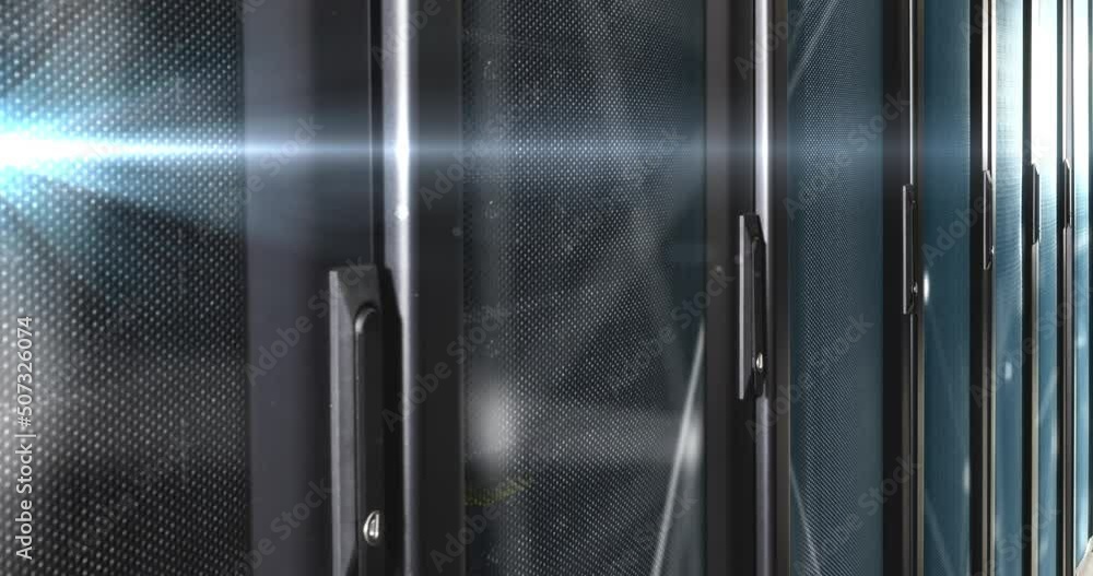 Animation of moving shapes over server room Animation of moving shapes over server room