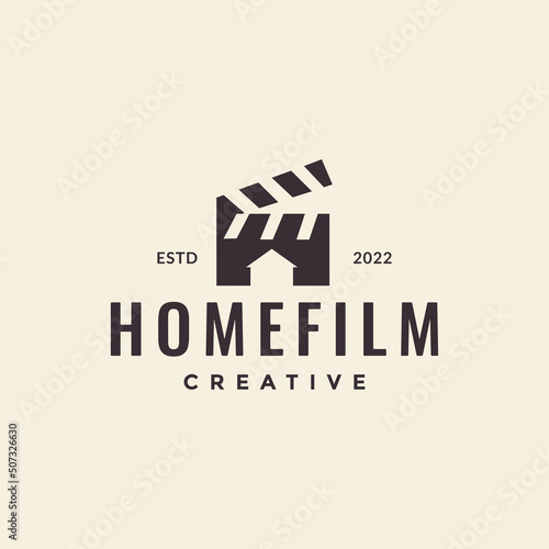 hipster movie film with home shape logo design vector graphic symbol icon illustration creative idea